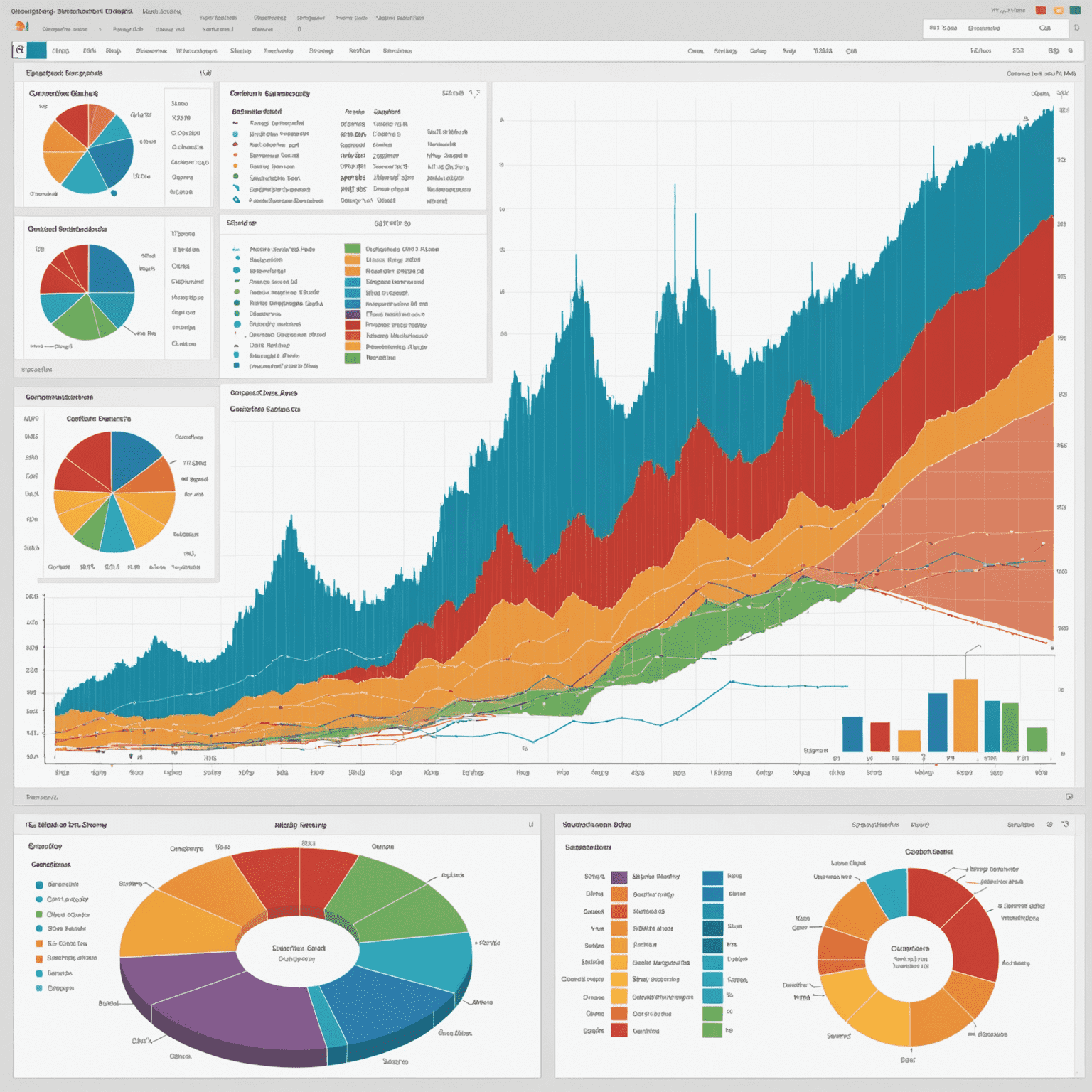 A complex data chart transforming into a clear, interactive visual representation on a computer screen, showcasing various graph types and color-coded data points