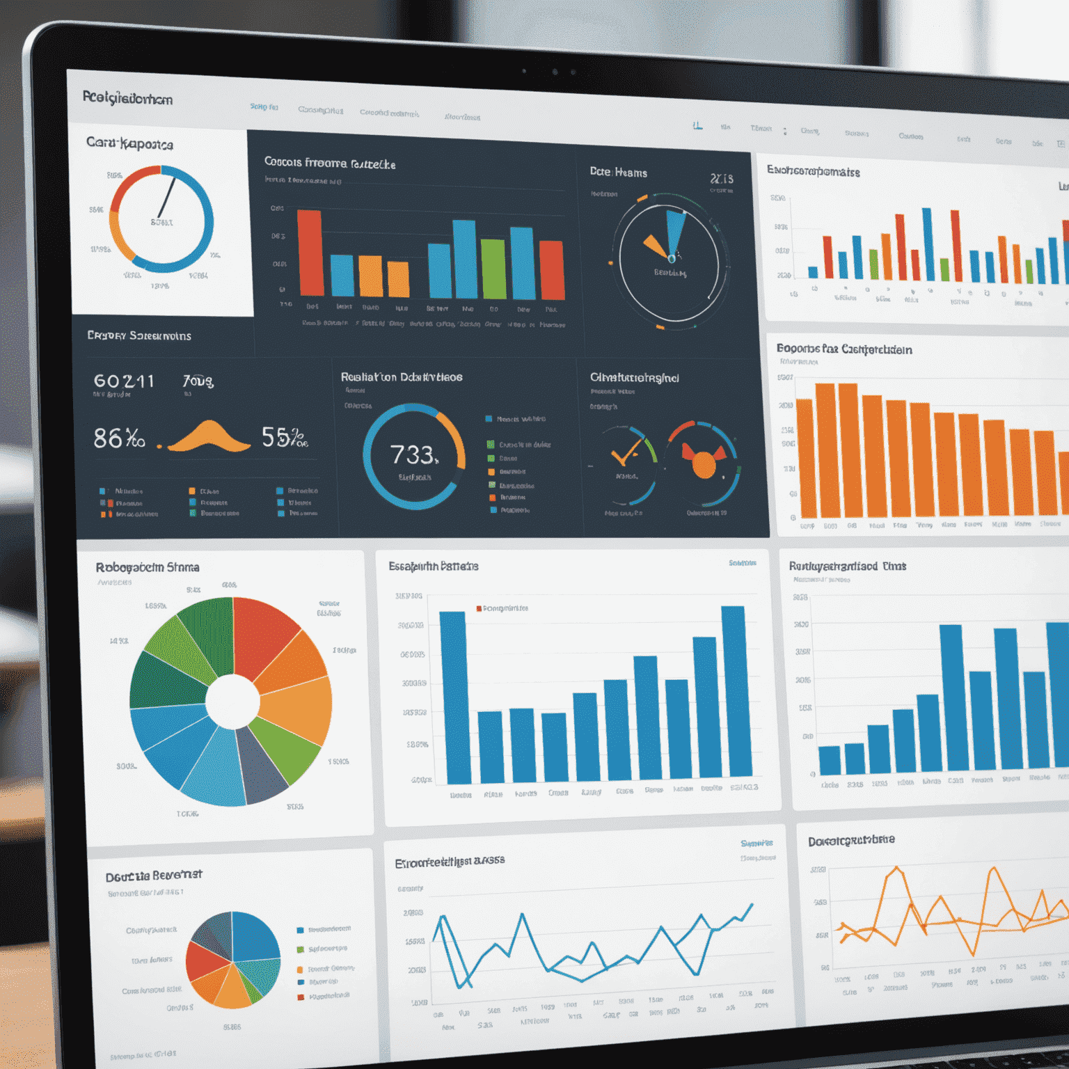 An interactive dashboard showing various charts and graphs representing complex data patterns