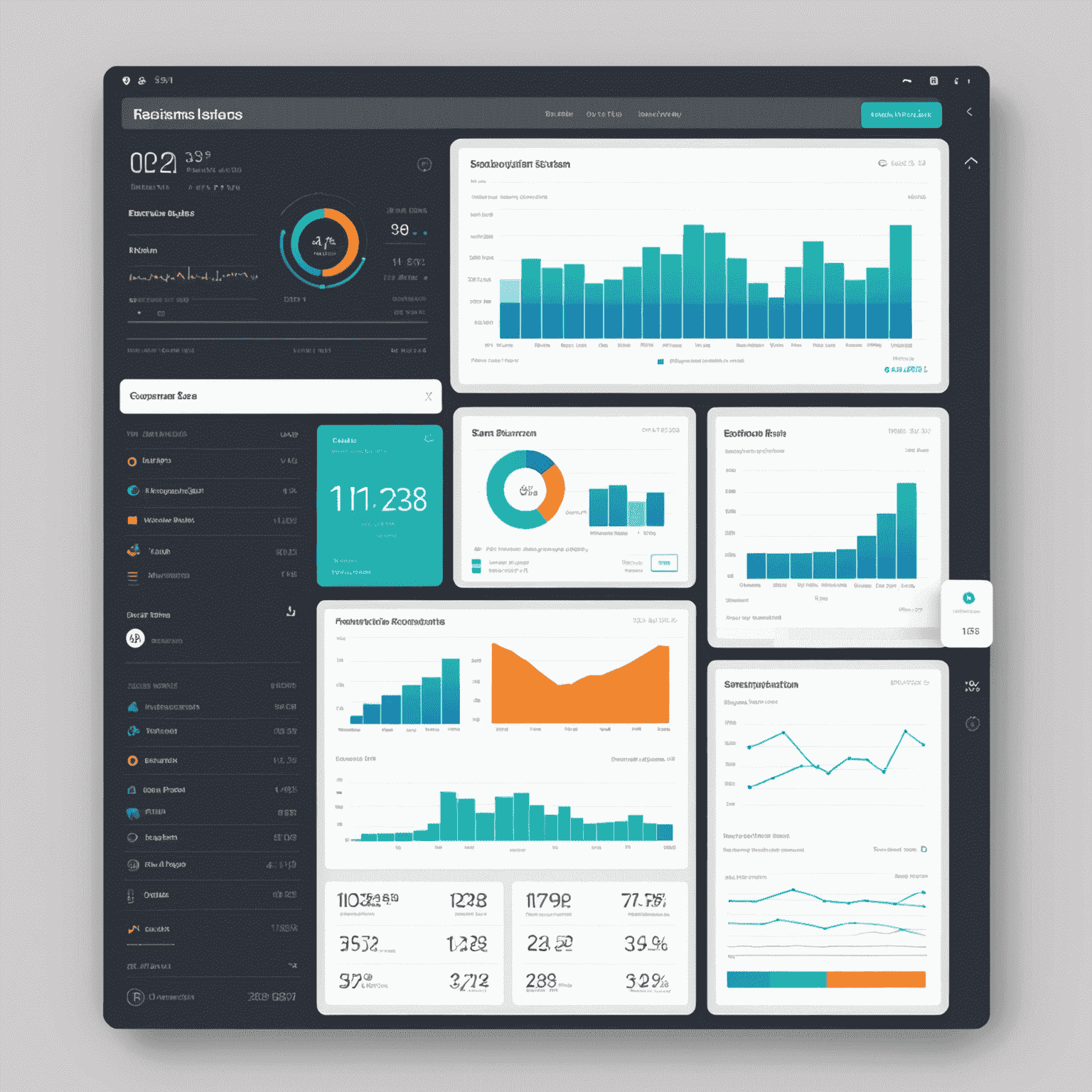 A modern web application dashboard showcasing various data visualizations including line charts, bar graphs, and interactive maps. The interface is clean and intuitive, with a sidebar for navigation and a main content area displaying real-time data updates.