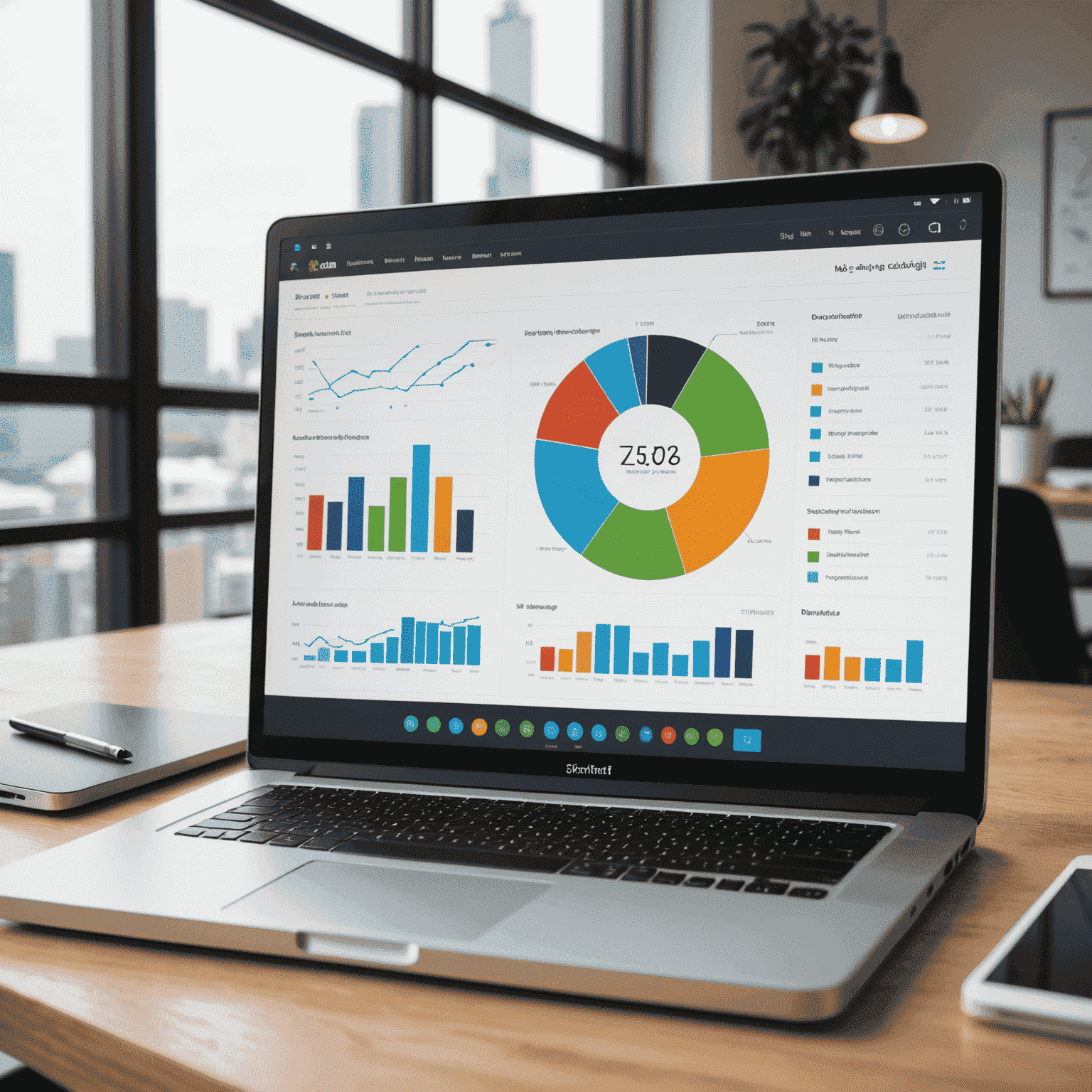 A laptop screen showing a web application with integrated data visualizations and charts