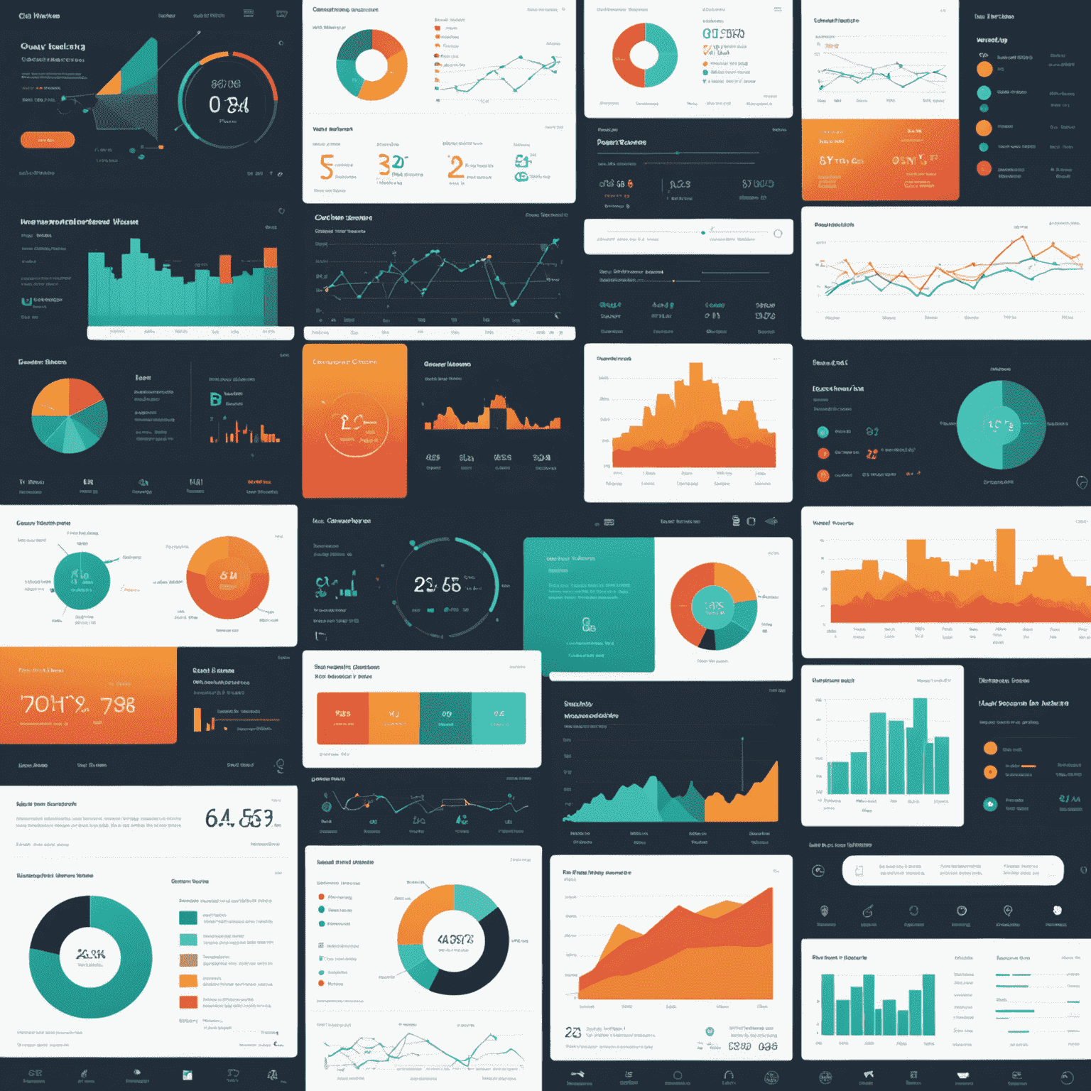 A collage of web application interfaces showcasing data-driven features, interactive charts, and cutting-edge visualization elements