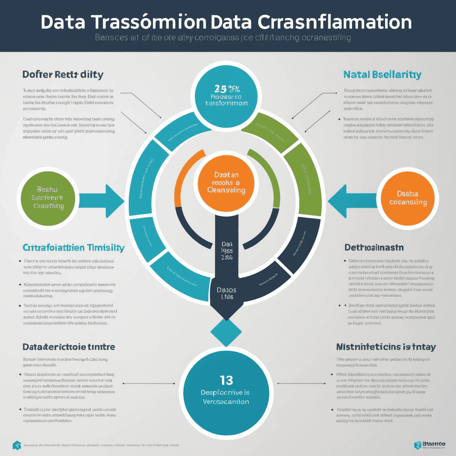 Infographic showing the process of data transformation and cleansing, with before and after comparisons of data quality