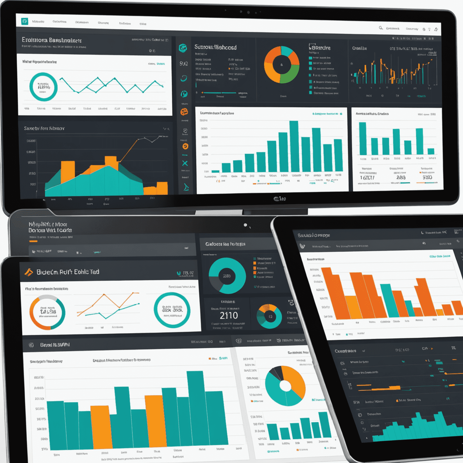 Screenshot of a sophisticated business dashboard with multiple charts, graphs, and KPI indicators designed for a Fortune 500 company